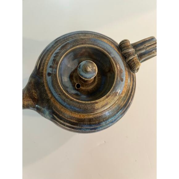 Rare Vintage Richard Sanderson Toad Hill Pottery NH Blue and Brown Teapot JL - Picture 2 of 11